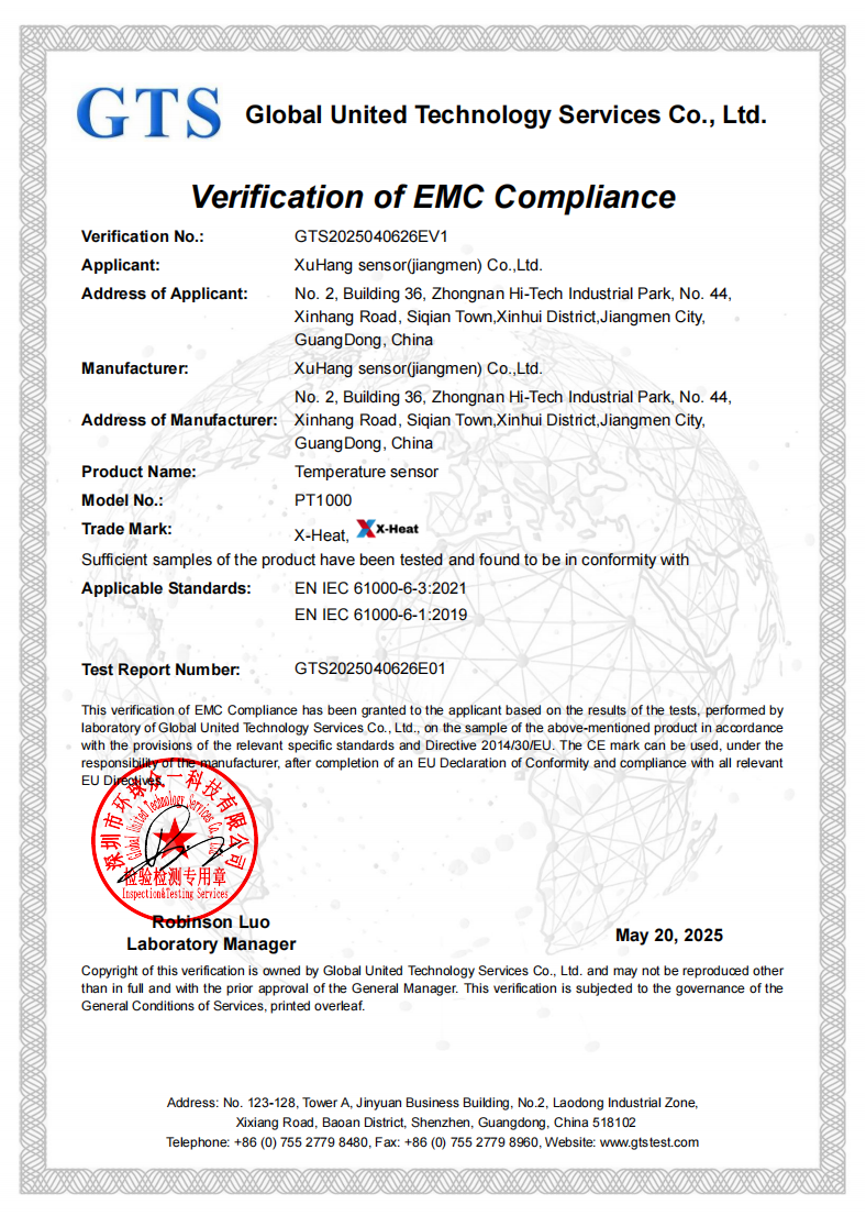 CE of Temperature sensor